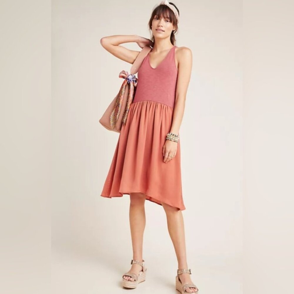 NWT Anthropologie DOLAN Left Coast Fabiana Knit Tank‎ Dress Flare Pleated SMALL